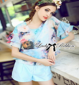 Printed Layered Lady Ribbon Chiffon and Satin