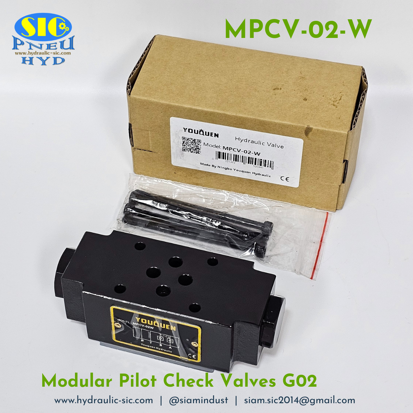 MPCV-02-W : Modular Pilot Check Valve G02 วาล์วกันตก 1/4" แบบซ้อน YOUQUEN