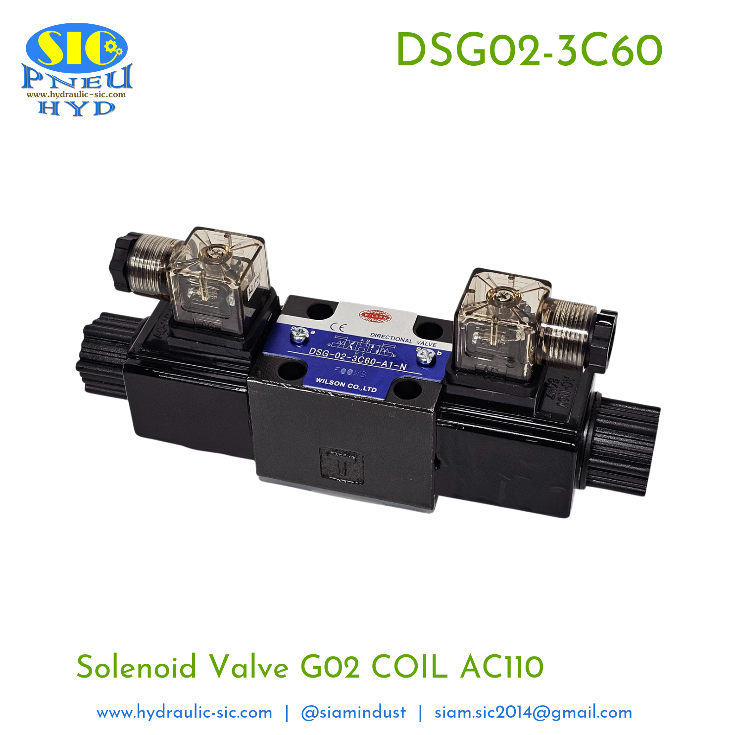 DSG-02-3C60-AC** / DC** Solenoid Valve Hydraulic G01/G02 ตำแหน่ง A B บล๊อก / P ถึง T (WILSON)
