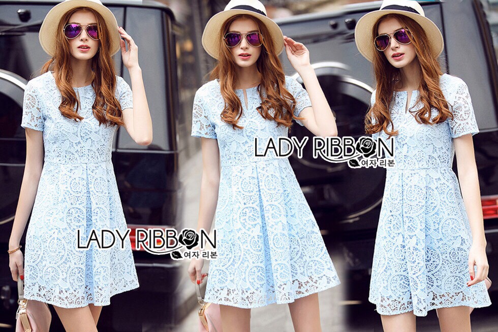 Lady Ribbon brand LR22190516 🎀 Lady Ribbon's Made 🎀 Lady Alexis Sweet Minimal Baby Blue Lace Dress