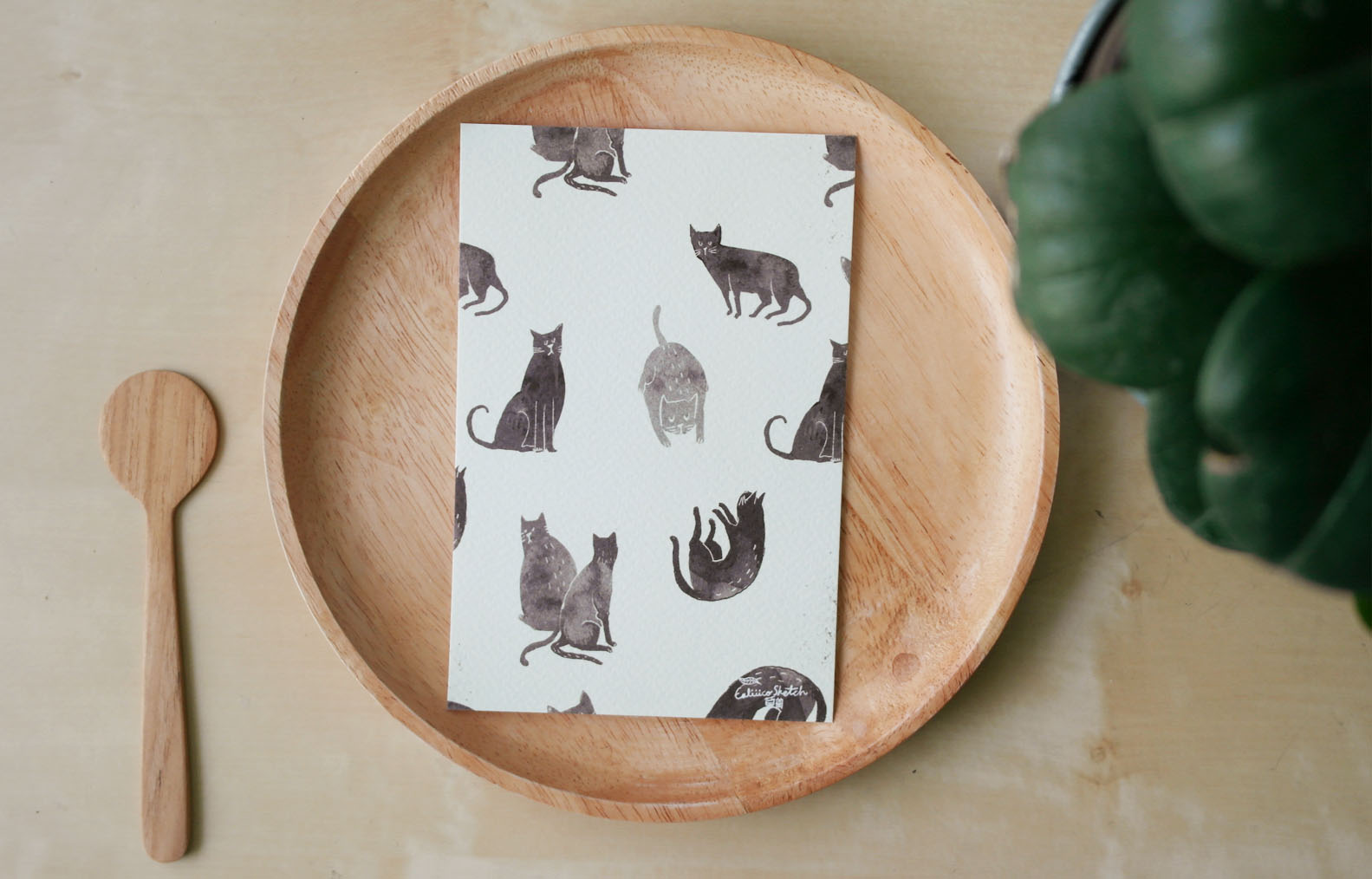 โปสการ์ด ลายแมวเกลื่อนกราด Cat action illustration postcard 4x6 inch