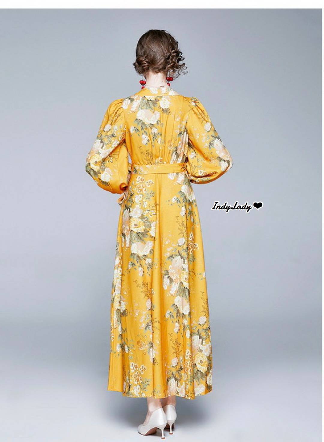 Dress ทรงสวยไขว้หน้าแขนยาวพอง
