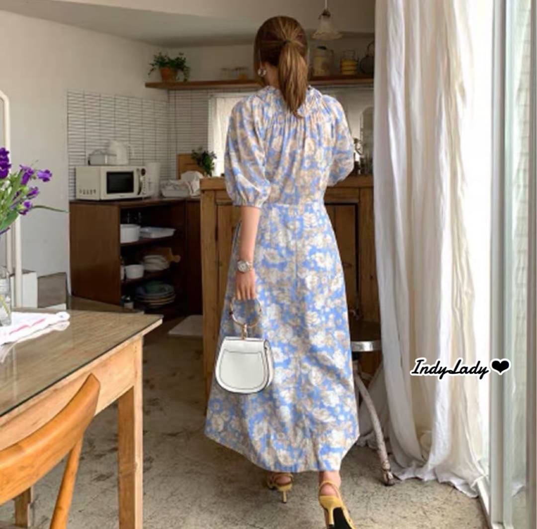 Maxi Dress แขนสั้น ลายดอกไม้