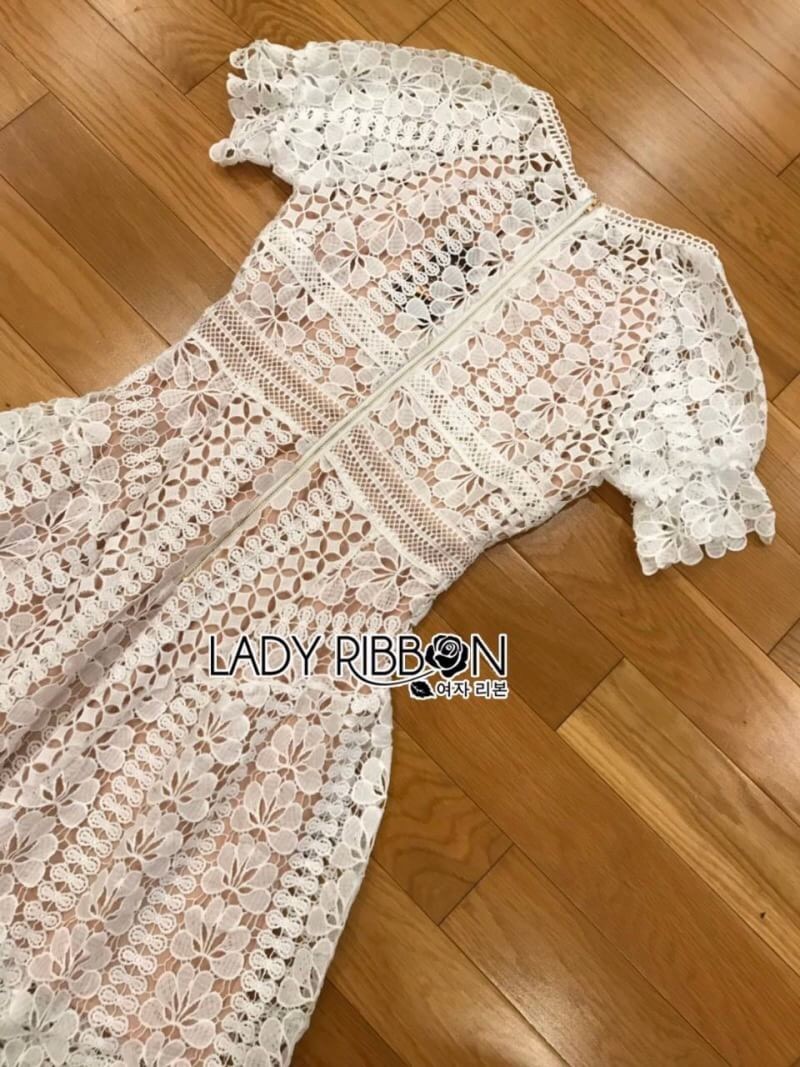 White Lace Dress เดรสผ้าลูกไม้สีขาวทรงพอดีตัว