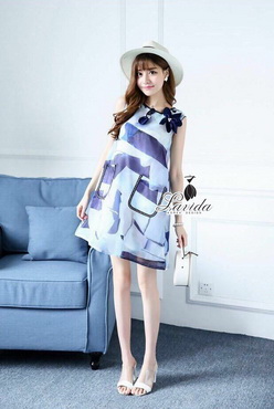 Lady Ribbon Online เสื้อผ้า ออนไลน์ ขายส่ง ของแท้ LV01040716 🍭Korea Design By Lavida noble floral decorated loose fitting sweety dress