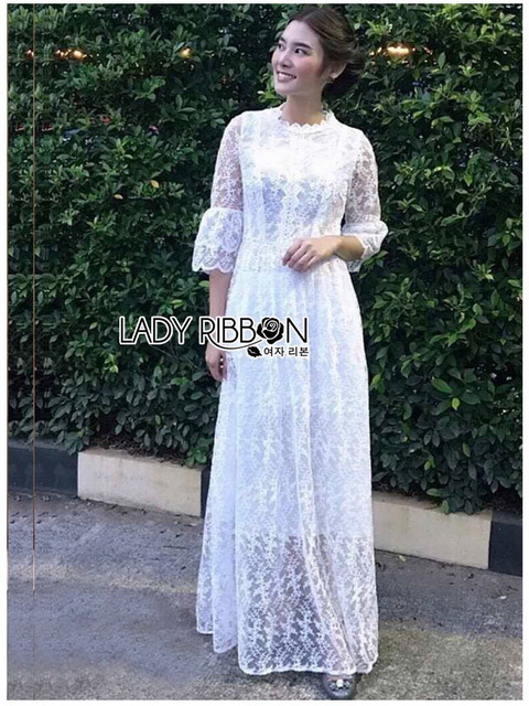 เดรสยาวผ้าลูกไม้สีขาวสไตล์เจ้าหญิง