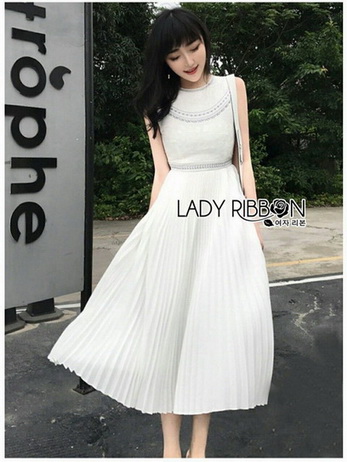Lady Mia Embroidered Pleated Chiffon Dress