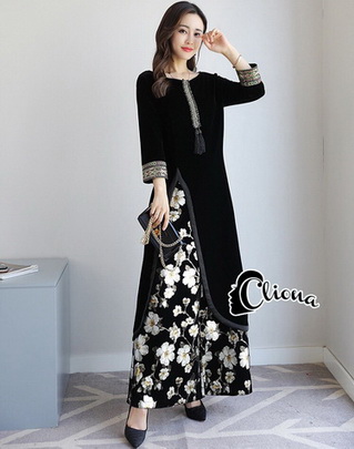 เสื้อตัวยาวกำมะหยี่พร้อมกับกางเกง