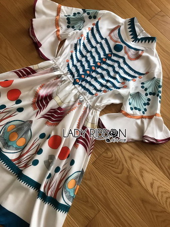 Printed Ruffle-Sleeve Dress เดรสผ้าเครป