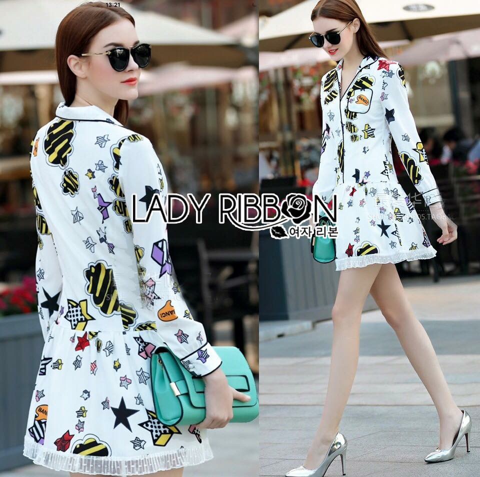 Lady Ribbon ออนไลน์ 🎀 Lady Ribbon's Made 🎀 Lady Kate Playful Chic Printed Peplum Shirt Dress