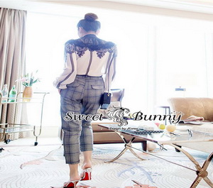 เสื้อผ้าชีฟองเนื้อดี ชุดแฟชั่นพิมพ์ลายดอก ผ้าลูกไม้เกาหลีสีดำ