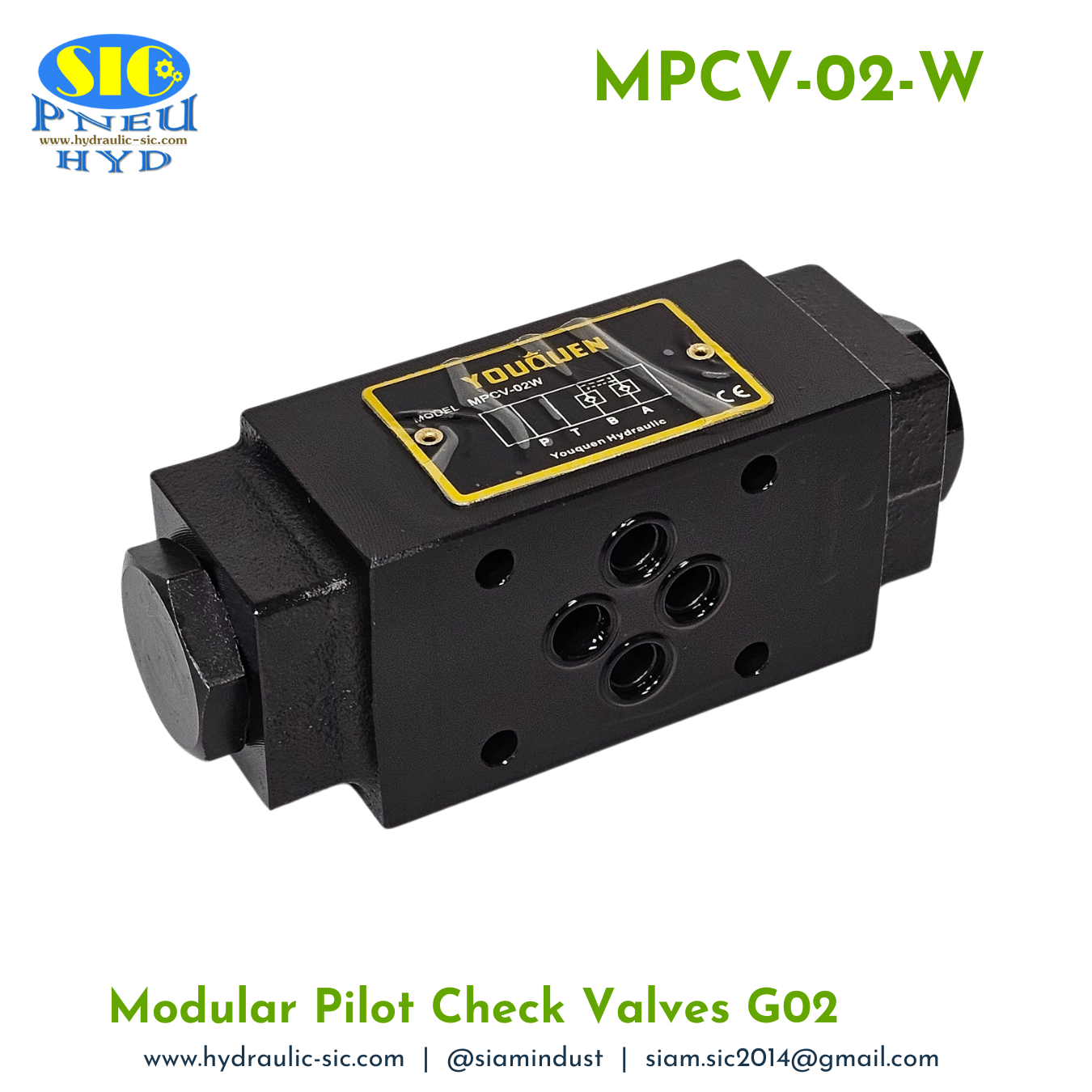 MPCV-02-W : Modular Pilot Check Valve G02 วาล์วกันตก 1/4" แบบซ้อน YOUQUEN