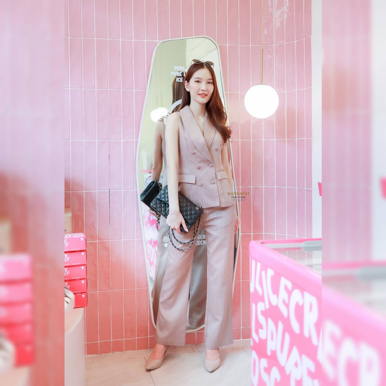 ผ้าทอลายหนานุ่มสีชมพู