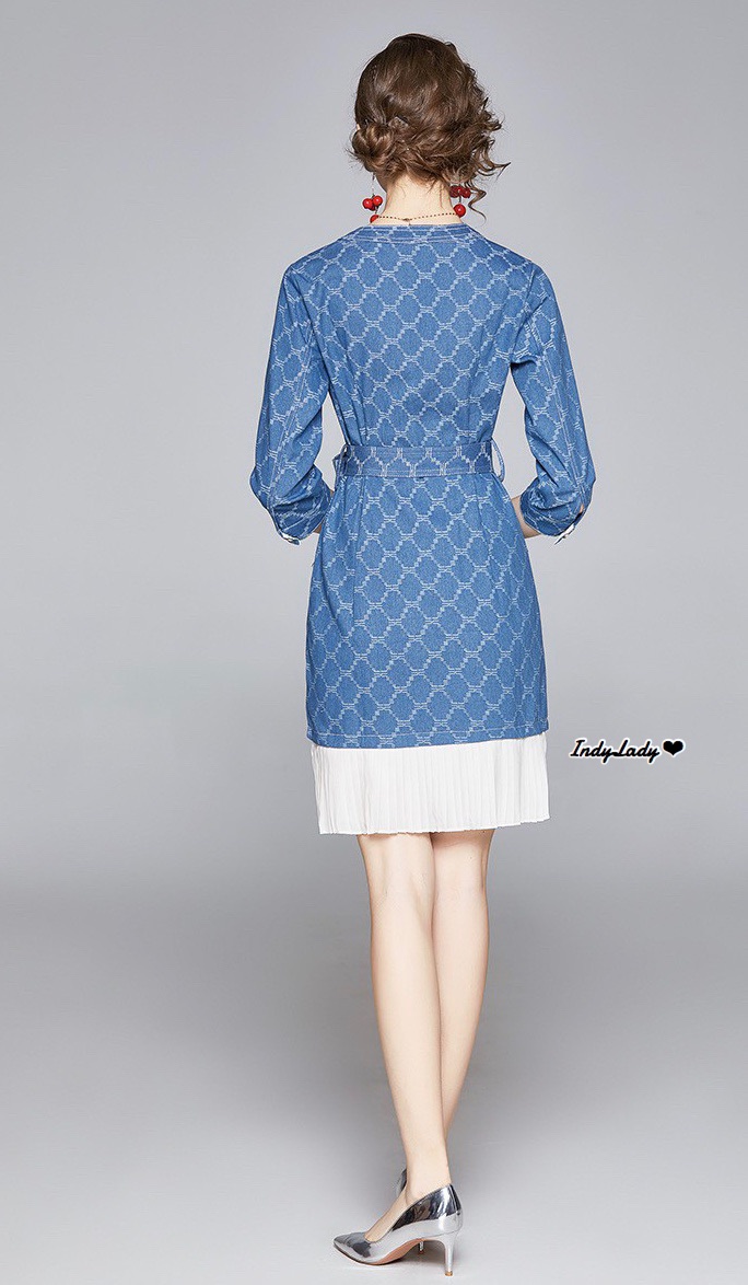 Dress เนื้อผ้ายีนส์ แขนยาว ซิปหน้า