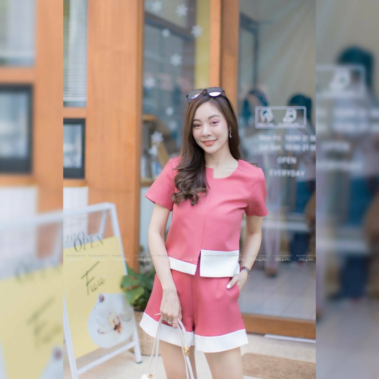 เสื้อซิปหลังกางเกงมีกระเป๋าสีทูโทน