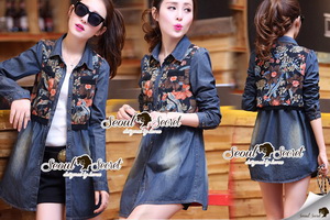 Lady Ribbon Online เสื้อผ้าออนไลน์ ขายส่ง Seoul Secret ของแท้ SS03140716 Seoul Secret Say's... Sweet Color Blossom Denim Dress