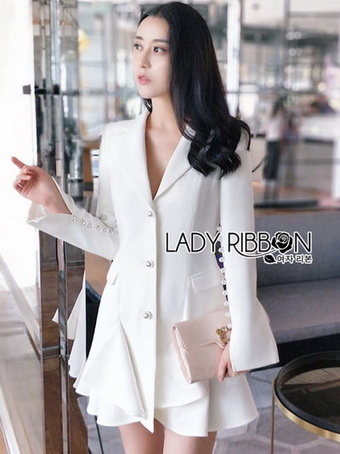 Smart Elegant Lady Ribbon Ruffle Suit