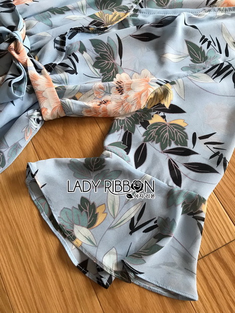 Dress เดรสผ้าชีฟองสีฟ้าพิมพ์ลายดอกไม้