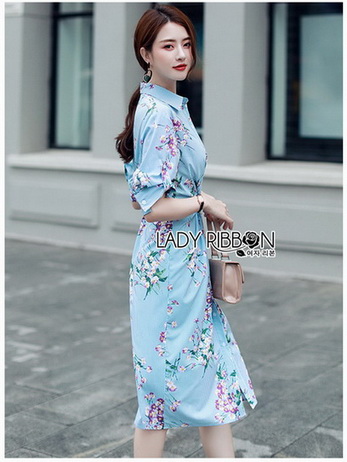 Twisted Shirt Dress Lady Ribbon ขายเชิ้ตเดรส