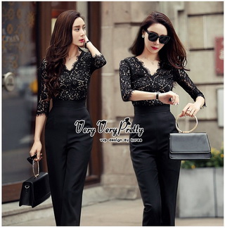 Lady Ribbon Online ขายส่งเสื้อผ้าออนไลน์ Very very pretty VP01030816 Luxury Jumpsuit Lace Fashion Style Korea