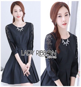 Lady Ribbon Brady Black Cotton Pleated Dress