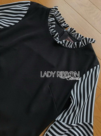 Lady Anna Striped and Plain Black Dress