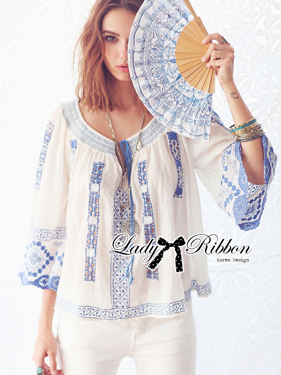 🎀 Lady Ribbon's Made 🎀 Lady Dasha Relaxed Floral and Tribal Embroidered Cotton Top "ชุดแฟชั่น"เสื้อผ้าคอตตอนปักลายดอกไม้และชนเผ่า "เสื้อผ้าแฟชั่น" ตัวนี้ใส่แล้วจะออกแนวสบายๆชิลล์ๆค่ะ สไตล์ชนเผ่านิดๆผสมสไตล์ชายทะเล ทั