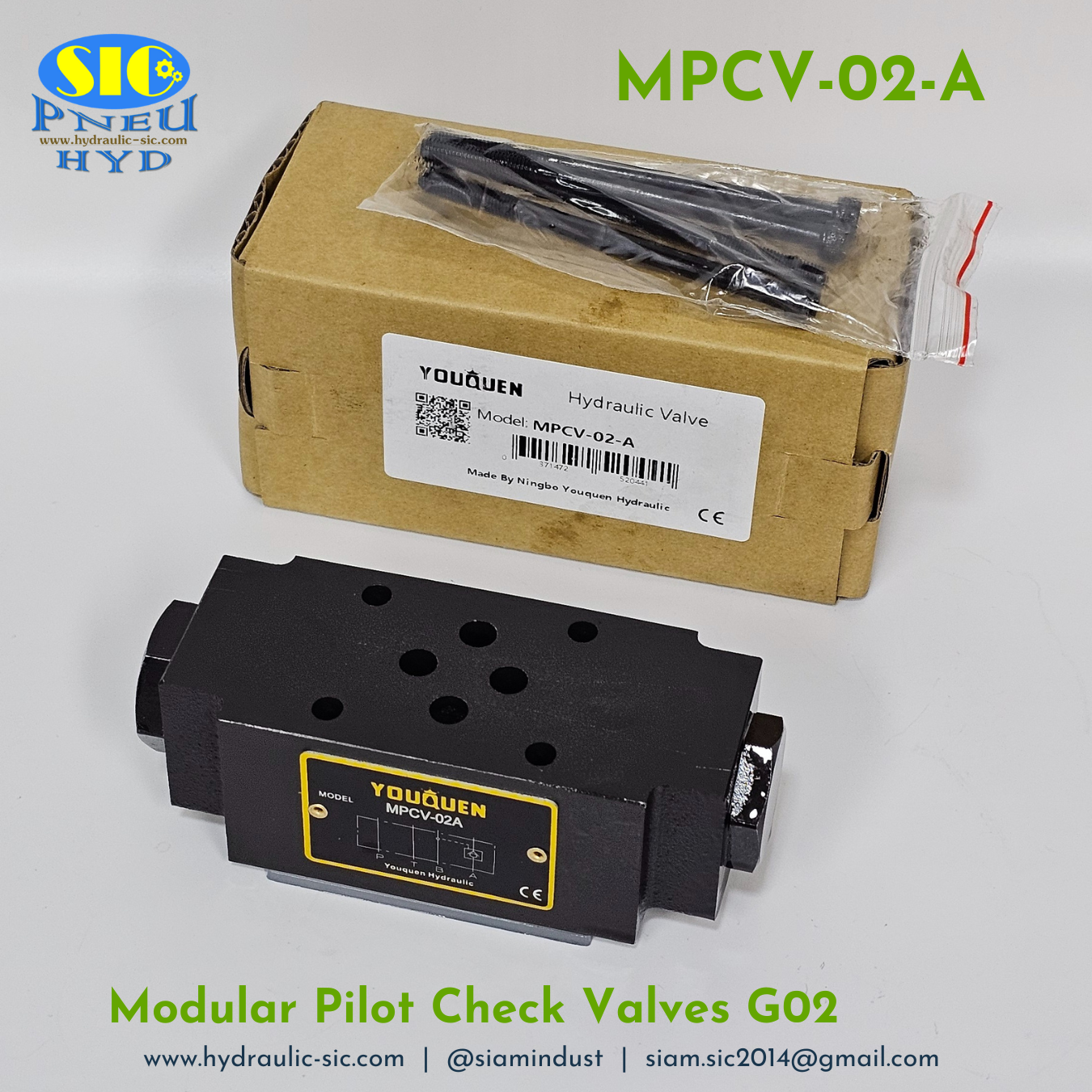 MPCV-02-A : Modular Pilot Check Valve G02 วาล์วกันตก 1/4" แบบซ้อน YOUQUEN