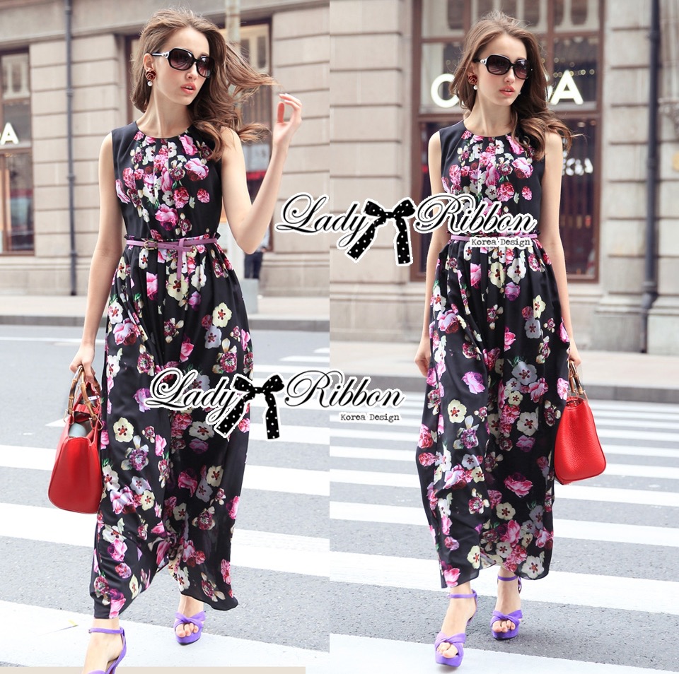 🎀 Lady Ribbon's Made 🎀 Lady Sienna Sexy Floral Printed Dress เสื้อแขนกุดสีดำพิมพ์ลายดอกไม้