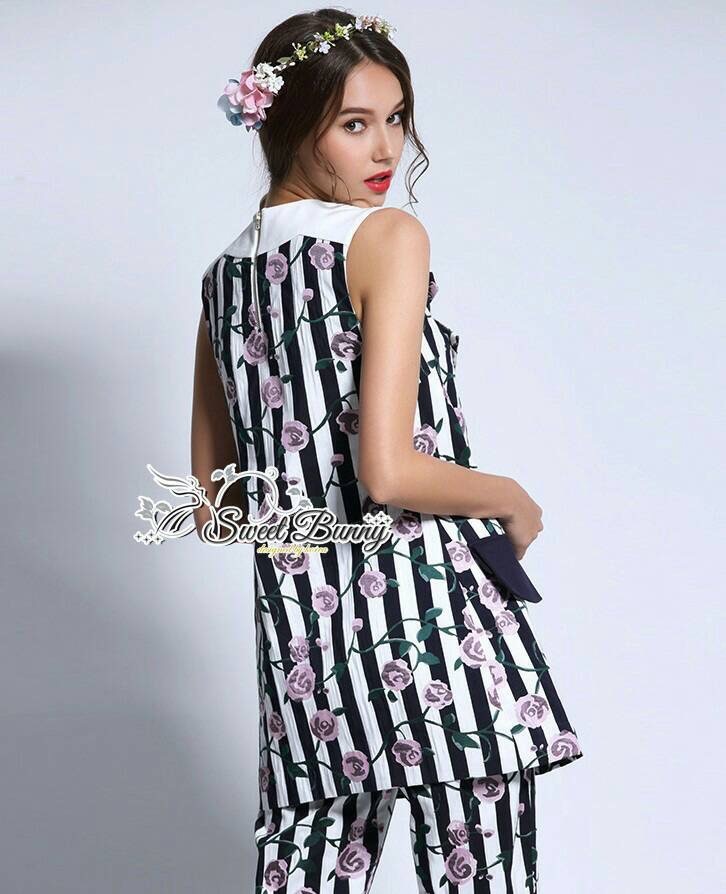 SW13010916 Sweet Bunny Present... Rose Line Print Coat Set ชุดเซ็ทเสื้อสูท+กางเกง