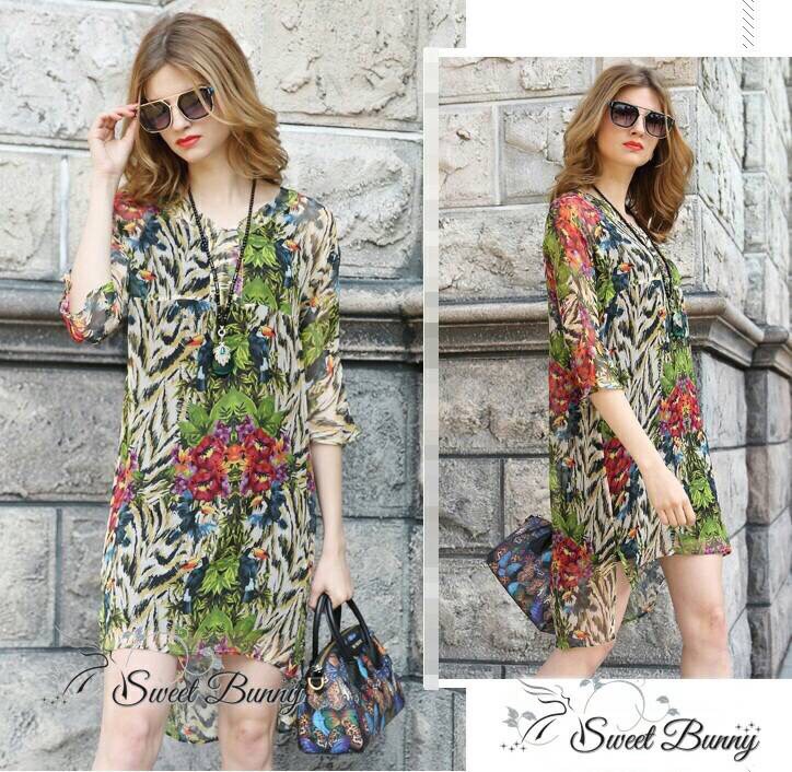 Lady Ribbon Online SB 10020616 Sweet Bunny Present... Floral Print Shift Dress With Lining