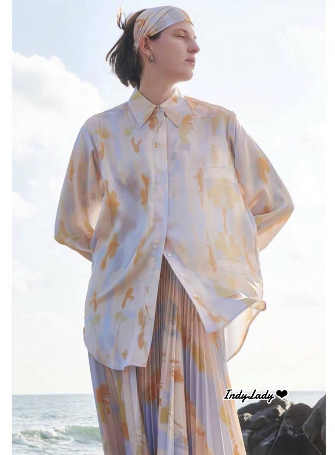 เสื้อ+กระโปรงพลีท งานสี พาสเทล