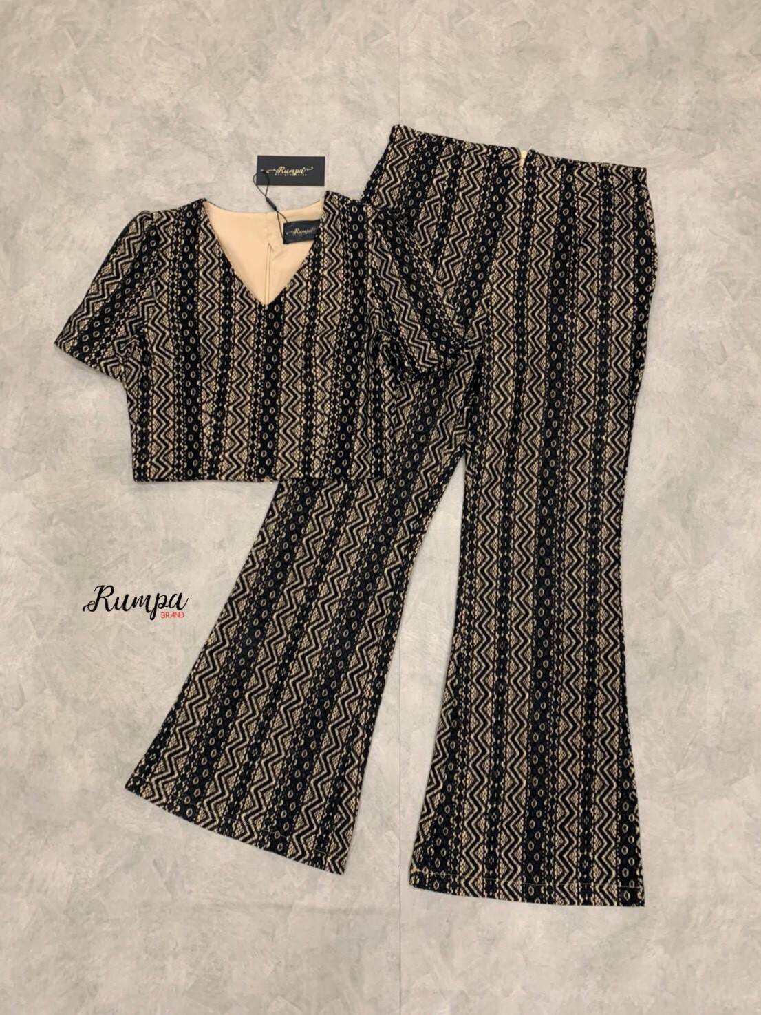 เซทครอปแขนสั้นลาย