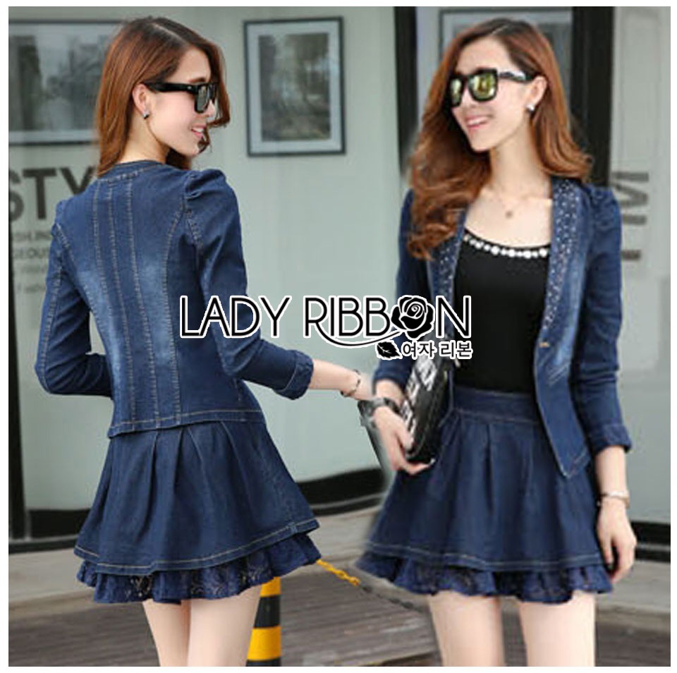 🎀 Lady Ribbon Abigail Crystal Embellished and Denim Skirt Set