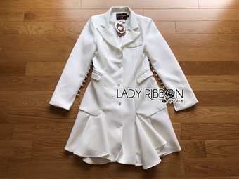 Smart Elegant Lady Ribbon Ruffle Suit