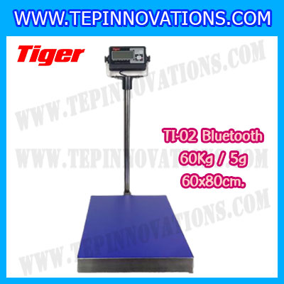 เครื่องชั่งน้ำหนักดิจิตอลBluetooth พิกัด 60kg ความละเอียด 5g ขนาดแท่นชั่ง 60*80cm. ยี่ห้อ TIGER รุ่น TI-02