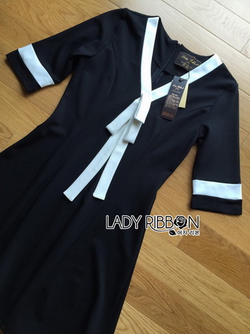 White & Black Lady Ribbon Dress