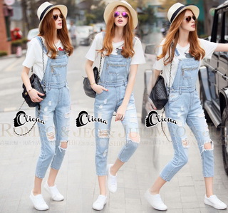 Lady Ribbon Online เสื้อผ้าออนไลน์ขายส่ง Cliona เสื้อผ้า CN01180816 Cliona Made' Extra Used Strap Bib Denim Jean