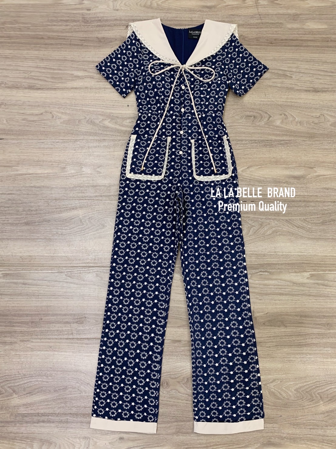 จั้มสูทกางเกงปกสมอเรือสีกรม