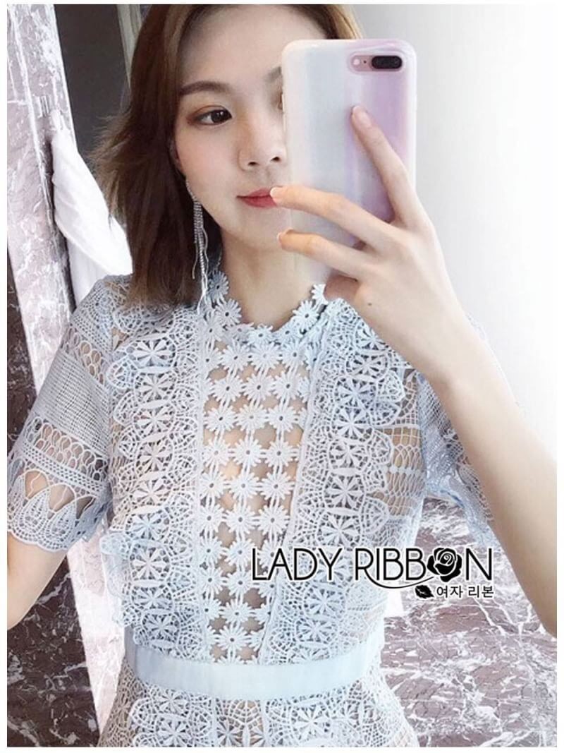 Blue Lace Mini Dress เดรสสั้นผ้าลูกไม้สีฟ้าอ่อนสดใส
