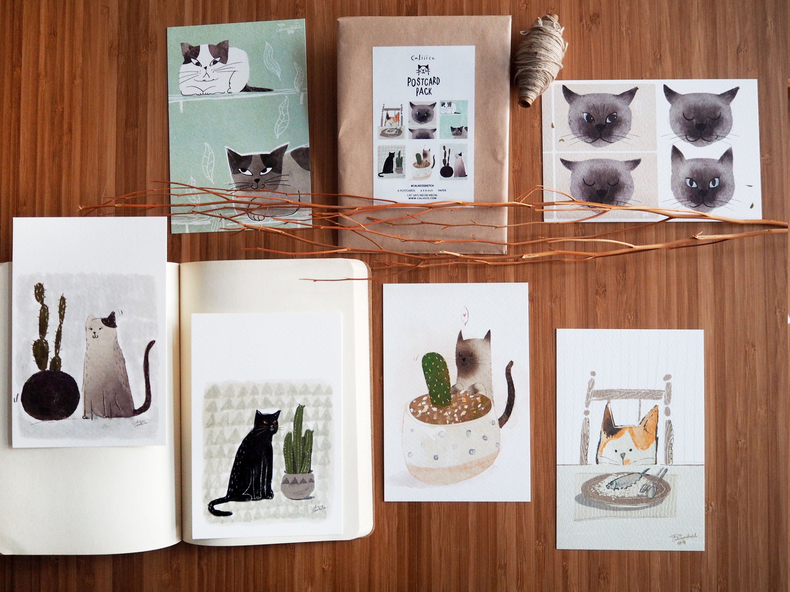 โปสการด์แพ็ค ลายแมวชุดที่2 ในเชตมี 6ใบ คละลาย Postcard Pack Cat Set 2 4x6 inch