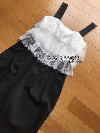 Lady Ribbon Lace and Black Crepe Jumpsuit