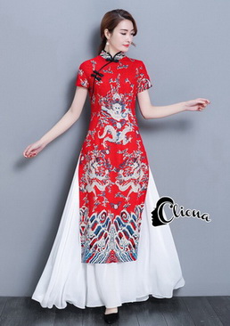 เซ็ตเสื้อ-กางเกงกี่เพ้าคอจีนตั้ง