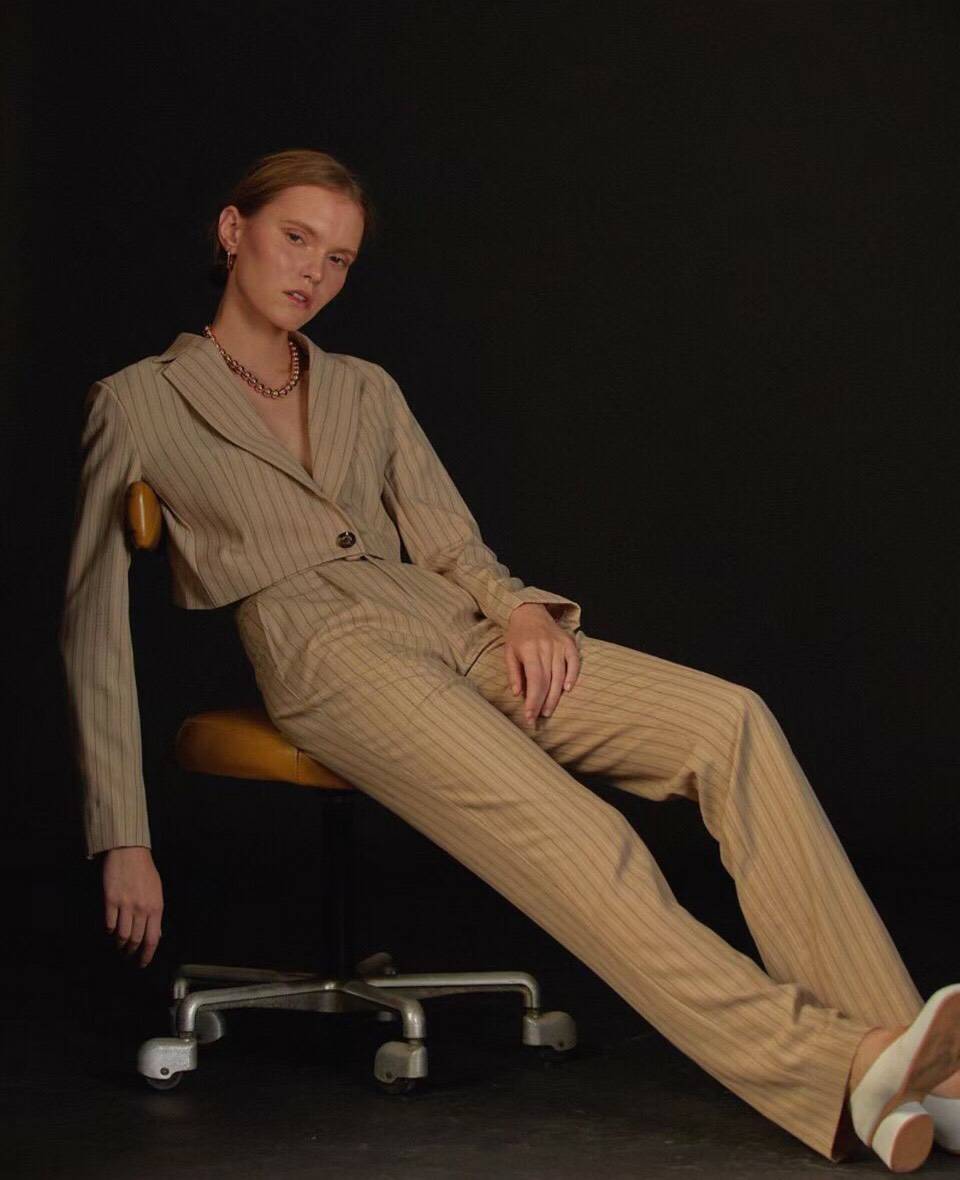 เซตเสื้อมินิเบเซอร์ลายริ้วสีนู้ด