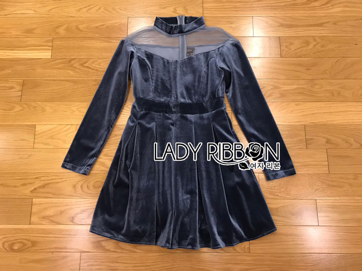 Mini Dress เดรสผ้ากำมะหยี่สีเทาเข้ม