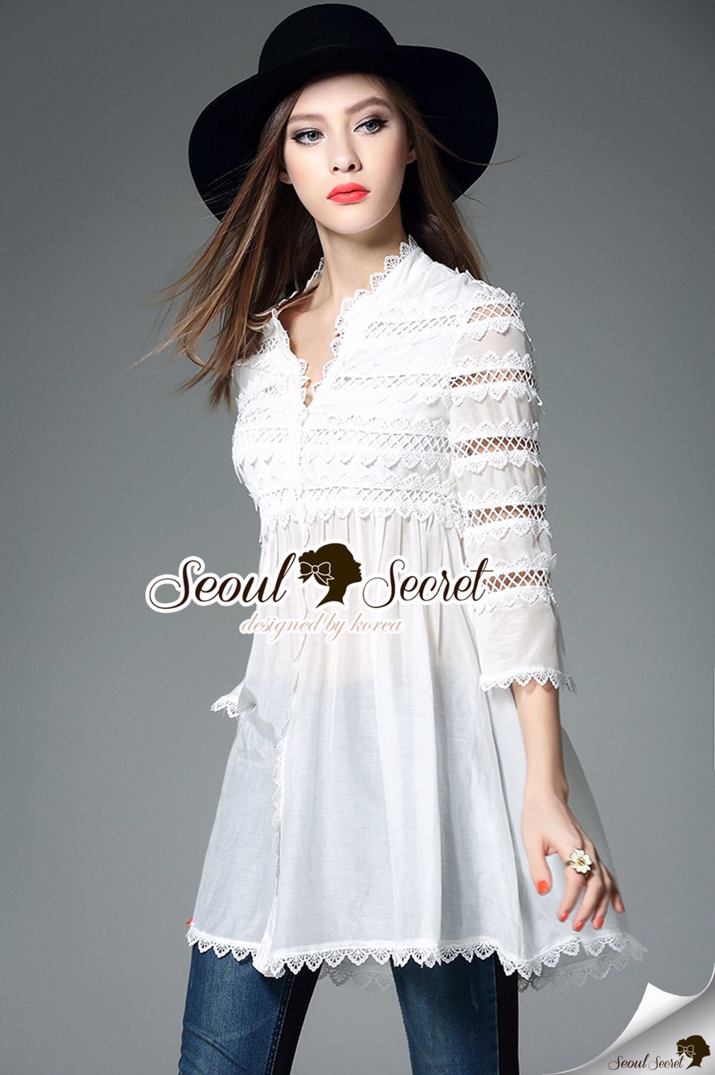 Lady Ribbon Online เสื้อผ้าออนไลน์ ขายส่ง SS08200616 Seoul Secret Say's... Lacely Ivory Layer Lace Dress