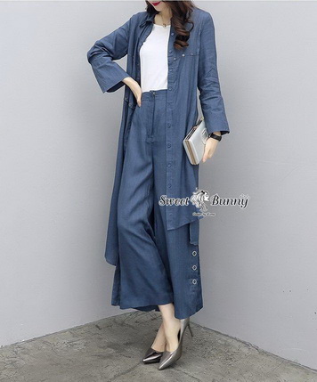 ผ้าสีกรมเนื้อดีผ้านุ่มเสื้อเชิ้ตตัวยาวทรงปล่อย