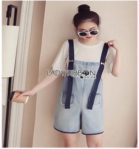 Denim Overall Playsuit Set Lady Ribbon เซ็ตเอี๊ยมขาสั้น