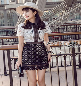 Lace Mix Dress Lady Ribbon เดรสลายเพชร