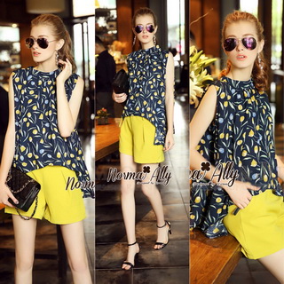 Normal Ally Present Tulip print shirt and pant with belt set🎉 (เสื้อ + กางเกง + เข็มขัด)